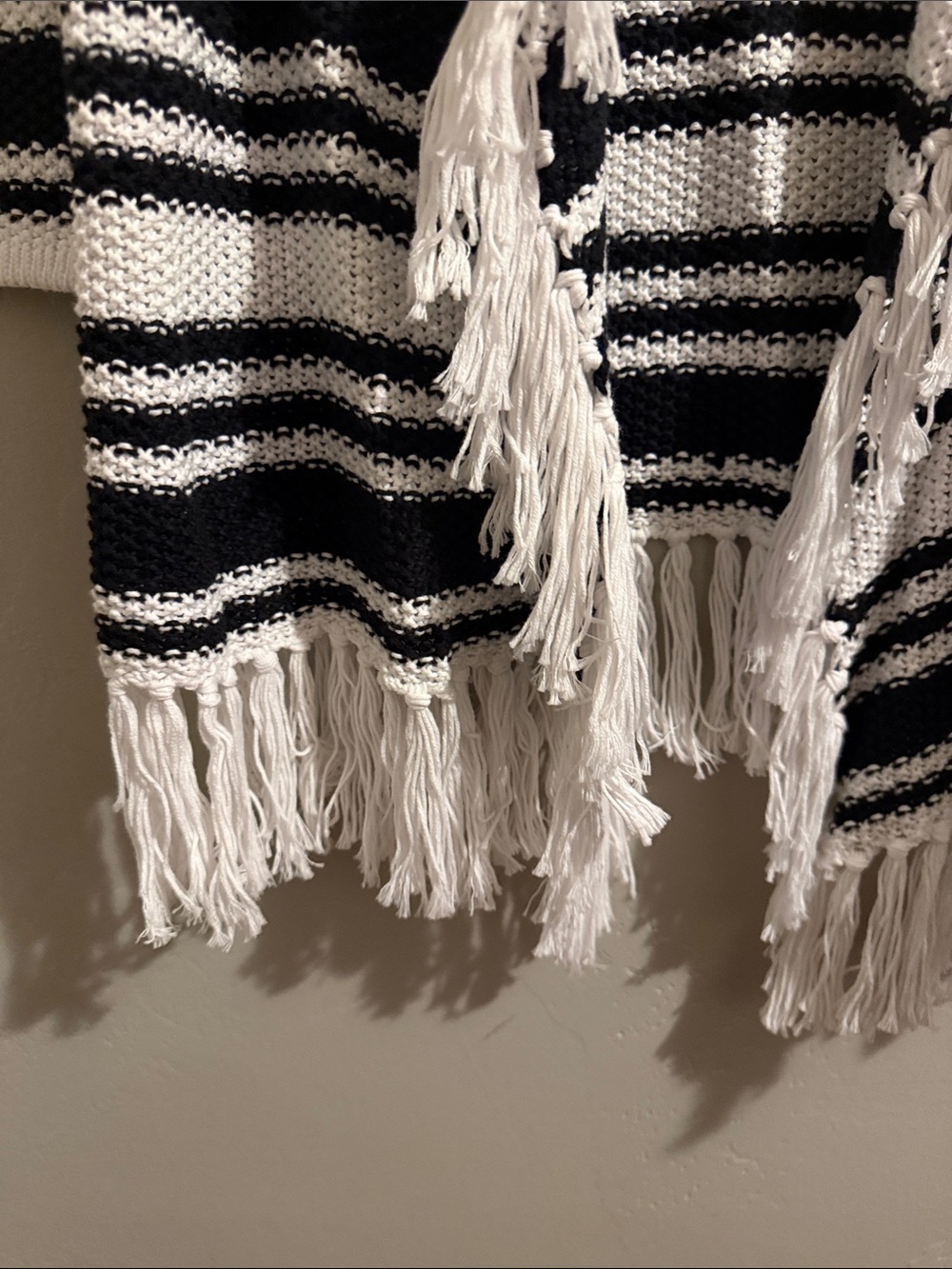 Tommy Bahama White Open-Front Fringe Long Cardigan with Black Stripes - Picture 5 of 7